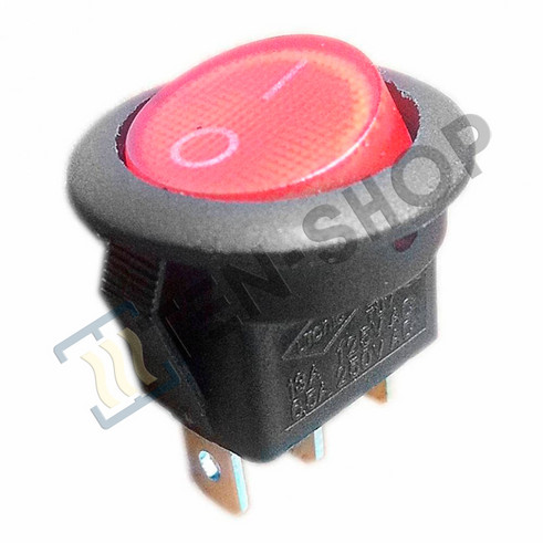 Выключатель одноклавишный 15А/250V, круглый (красный) 66050