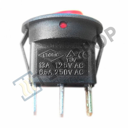 Выключатель одноклавишный 15А/250V, круглый (красный) 66050